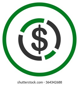 Dollar Diagram vector icon. Style is bicolor flat circled symbol, green and gray colors, rounded angles, white background.