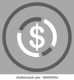 Dollar Diagram vector icon. Style is bicolor flat circled symbol, dark gray and white colors, rounded angles, silver background.