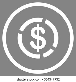 Dollar Diagram vector icon. Style is flat circled symbol, white color, rounded angles, gray background.