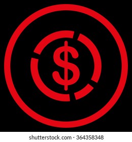 Dollar Diagram vector icon. Style is flat circled symbol, red color, rounded angles, black background.