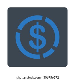 Dollar Diagram vector icon. This flat rounded square button uses smooth blue colors and isolated on a white background.