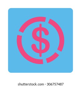 Dollar Diagram vector icon. This flat rounded square button uses pink and blue colors and isolated on a white background.