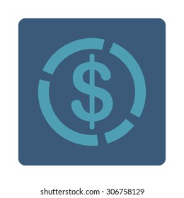 Dollar Diagram vector icon. This flat rounded square button uses cyan and blue colors and isolated on a white background.