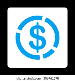 Dollar Diagram vector icon. This flat rounded square button uses blue and white colors and isolated on a black background.