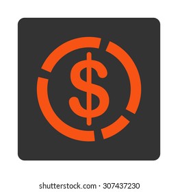 Dollar Diagram vector icon. This flat rounded square button uses orange and gray colors and isolated on a white background.