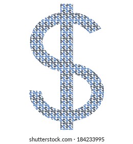 dollar from dollars isolated blue on the white background