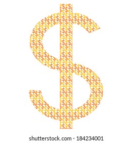 dollar from dollars isolated yellow on the white background