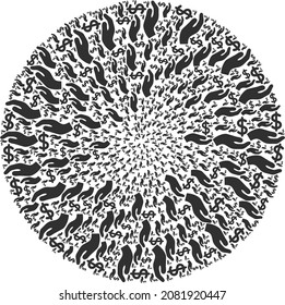 Dollar donation hand icon rotation round collage. Dollar donation hand items are combined into round twirl mosaic structure.