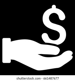 Dollar Donation Hand vector icon. Flat white symbol. Pictogram is isolated on a black background. Designed for web and software interfaces.