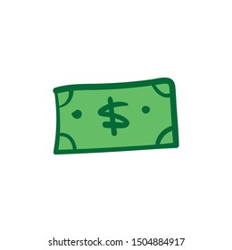 Dollar doodle, green bill scribble. Hand drawn money symbol. Hand drawn sketch illustration.