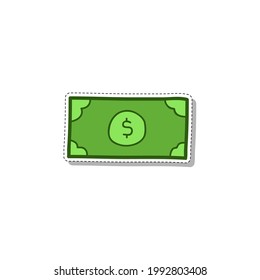 Dollar doodle, green bill scribble. Hand drawn sticker money symbol. Hand drawn sketch illustration.