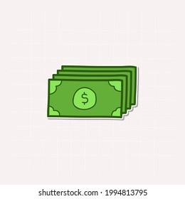 Dollar doodle, green bill scribble. Hand drawn sticker money symbol. Hand drawn sketch illustration.