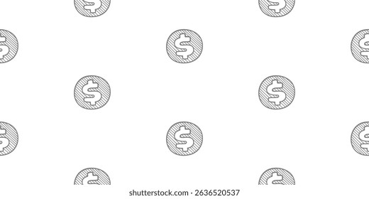 Dollar Doodle seamless pattern background. US dollar pattern background. Seamless pattern of the symbols of dollar currency background. Dollar sign pattern background.