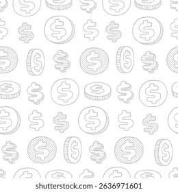 Dollar Doodle seamless pattern background. US dollar pattern background. Seamless pattern of the symbols of dollar currency background. Dollar sign pattern background.