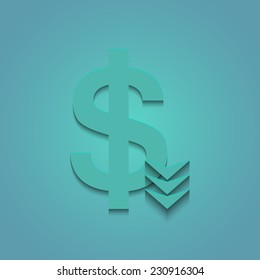 Dollar down arrow on a turquoise background