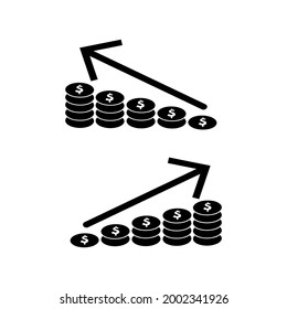 Dollar up and down icon with arrows on white background. Doller coin up down symbol.
