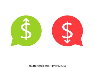 Icono de subida y bajada del dólar. Imagen de cliente aislada en fondo blanco.