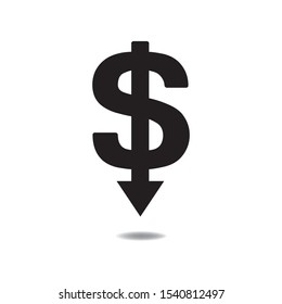 Dollar down icon. Cost reduction design. vector illustration