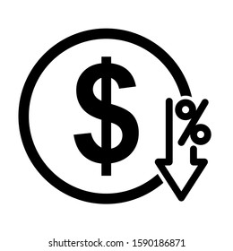 Dollar down icon design. Cost reduction icon in trendy flat style design. Vector illustration.