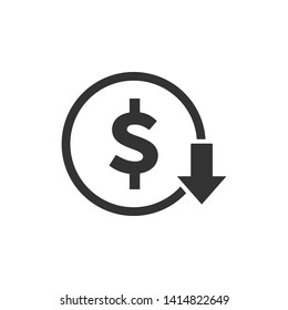 Dollar down icon isolated on white background. Vector illustration. Eps 10.