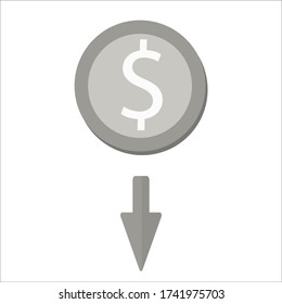 Auf weißem Hintergrund isoliertes Symbol für Dollar nach unten. Vector-Abbildung. EBS 10.