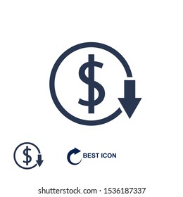 dollar down icon on white background. symbol vector.