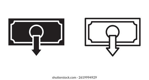 Dollar down icon on white background
