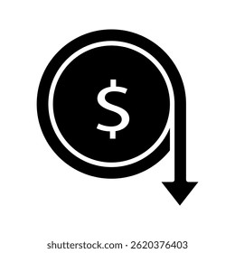 Dollar down icon on white background