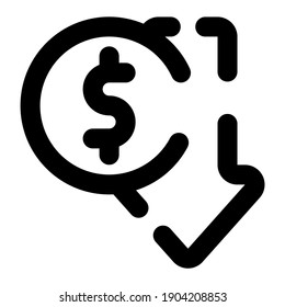 Dollar down icon outline style, this icon support your website