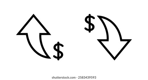 Dollar up and down icon in outline style. USD arrow sign symbol