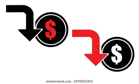 Dollar Down icon Reduce Expenses and low icon concept