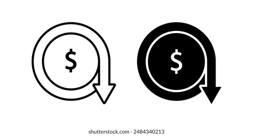 Dollar down icon set. Dollar Symbol. Finance sign. for mobile concept and web design. vector illustration on white background