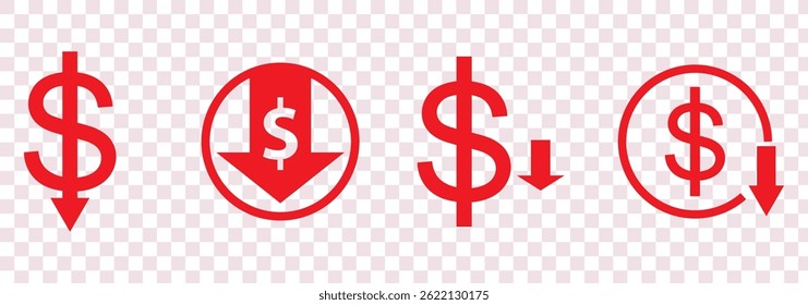Dollar down icon set. Dollar Symbol. Finance sign. for mobile concept and web design. vector illustration on white background.