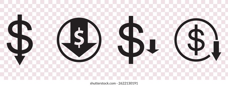 Dollar down icon set. Dollar Symbol. Finance sign. for mobile concept and web design. vector illustration on white background.