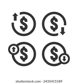 Dollar up and down icon symbol set isolated vector illustration on white background.
