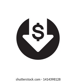 dollar down icon symbol vector. on white background. eps10