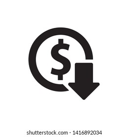 dollar down icon symbol vector. on white background. eps10