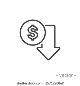 Dollar down icon symbol vector. on white background. eps10
