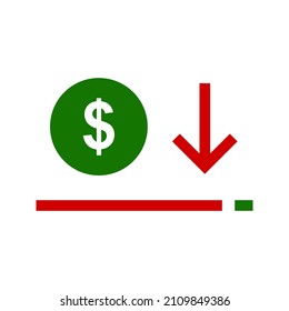 Dollar down icon symbol vector. dollar down symbol vector sign isolated on white background illustration for graphic and web design