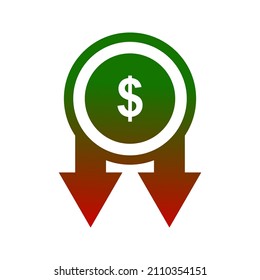 Dollar down icon symbol vector. dollar down symbol vector sign isolated on white background illustration for graphic and web design