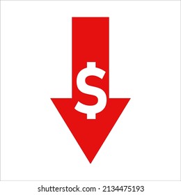 vector de símbolo de icono de dólar hacia abajo. sobre fondo blanco. eps10