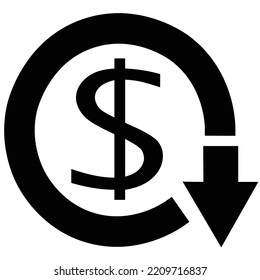 dollar down icon symbol vector. dollar down symbol vector sign isolated on white background illustration for graphic and web design.