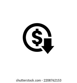 Dollar Down Icon Vector Or Dollar Down Sign Vector On White Background. Dollar down icon symbol vector. on white background. The dollar symbol is decreasing.