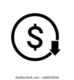 
dollar down icon. Vector symbol isolated on white background