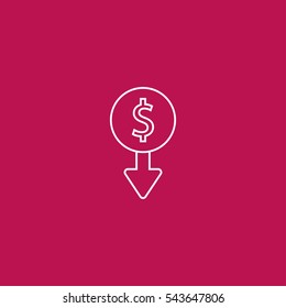 dollar down outline icon vector sign symbol illustration, can be used for web and mobile desgn