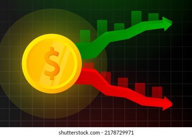 Dollar up and down, Stock online trading. Technical analysis candlestick chart. Stock exchanges index