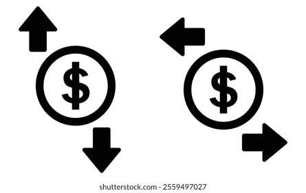 dollar up down and transaction icon isolated