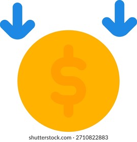 Dollar down vector design in modern style, economic decline and financial loss concept, business downturn illustration. Flat Icon