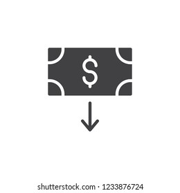 Dollar download vector icon. filled flat sign for mobile concept and web design. Money bill and arrow down simple solid icon. Symbol, logo illustration. Pixel perfect vector graphics