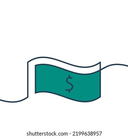 Dólar dibujado por una línea continua. Resumen de fondo, plantilla para la página de inicio financiera. Diseño plano de ilustración vectorial. Aislado sobre fondo blanco.